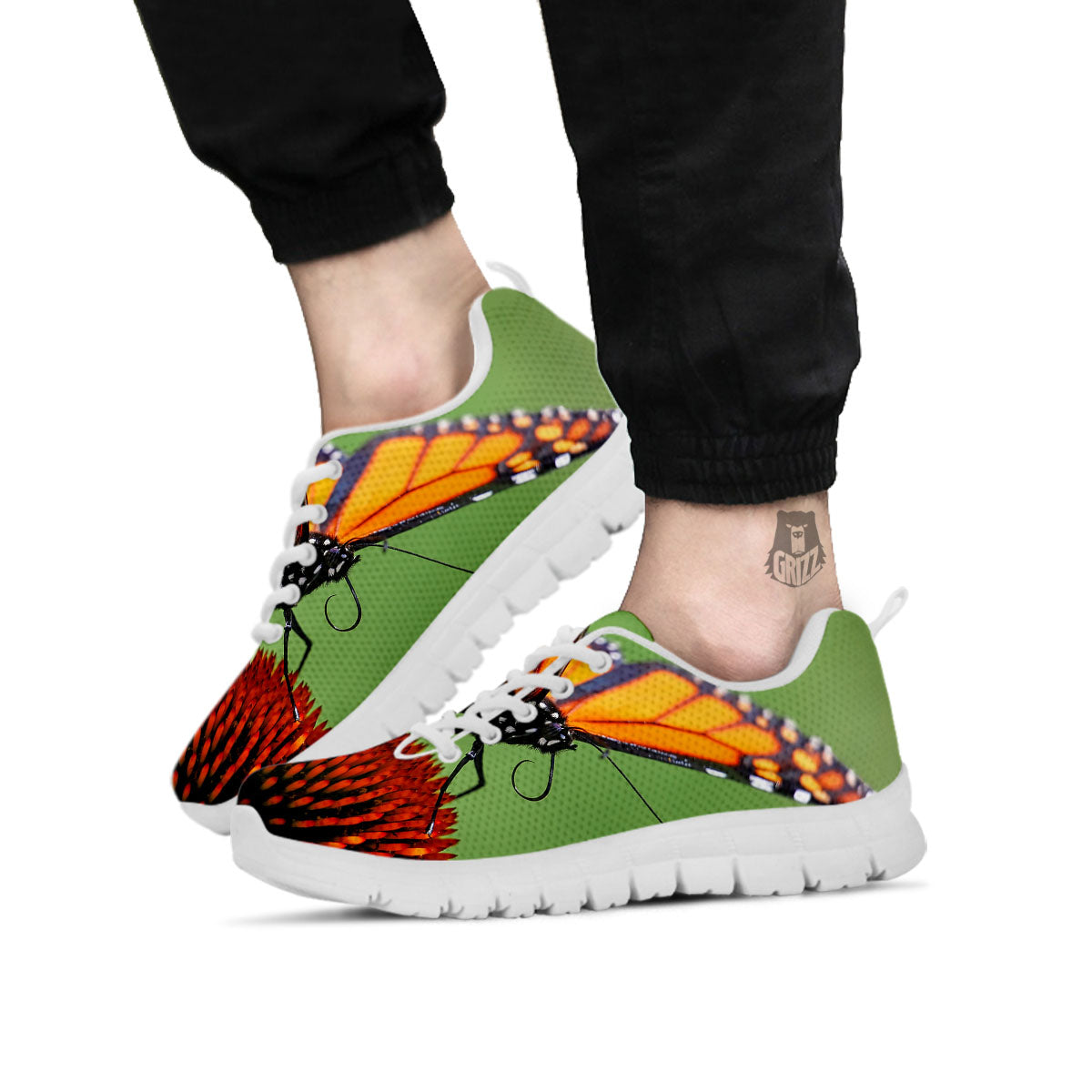 Butterfly Monarch Orange Print White Sneaker-grizzshop