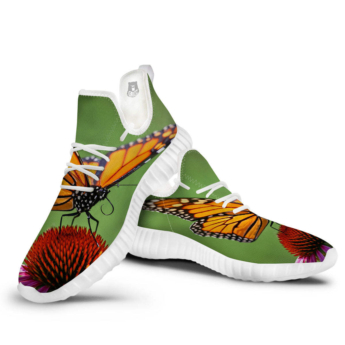 Butterfly Monarch Orange Print White Walking Shoes-grizzshop