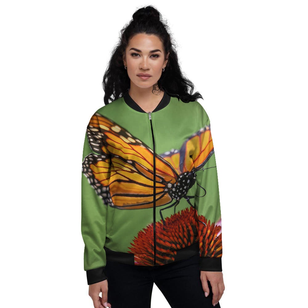 Butterfly Monarch Orange Print Women's Bomber Jacket-grizzshop