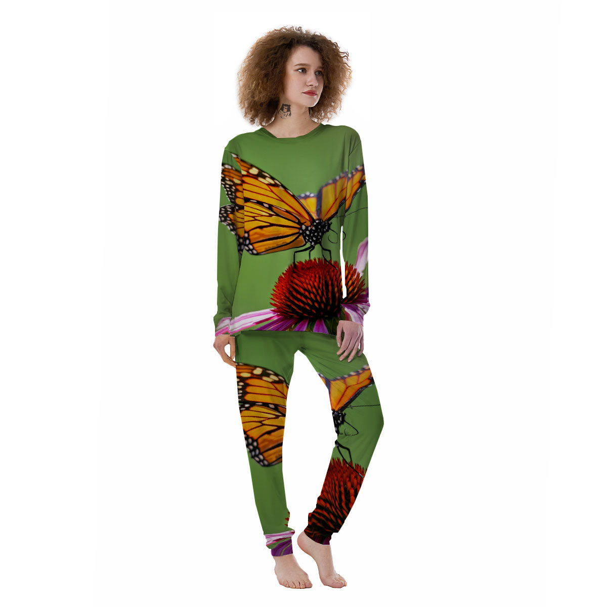 Butterfly Monarch Orange Print Women's Pajamas-grizzshop