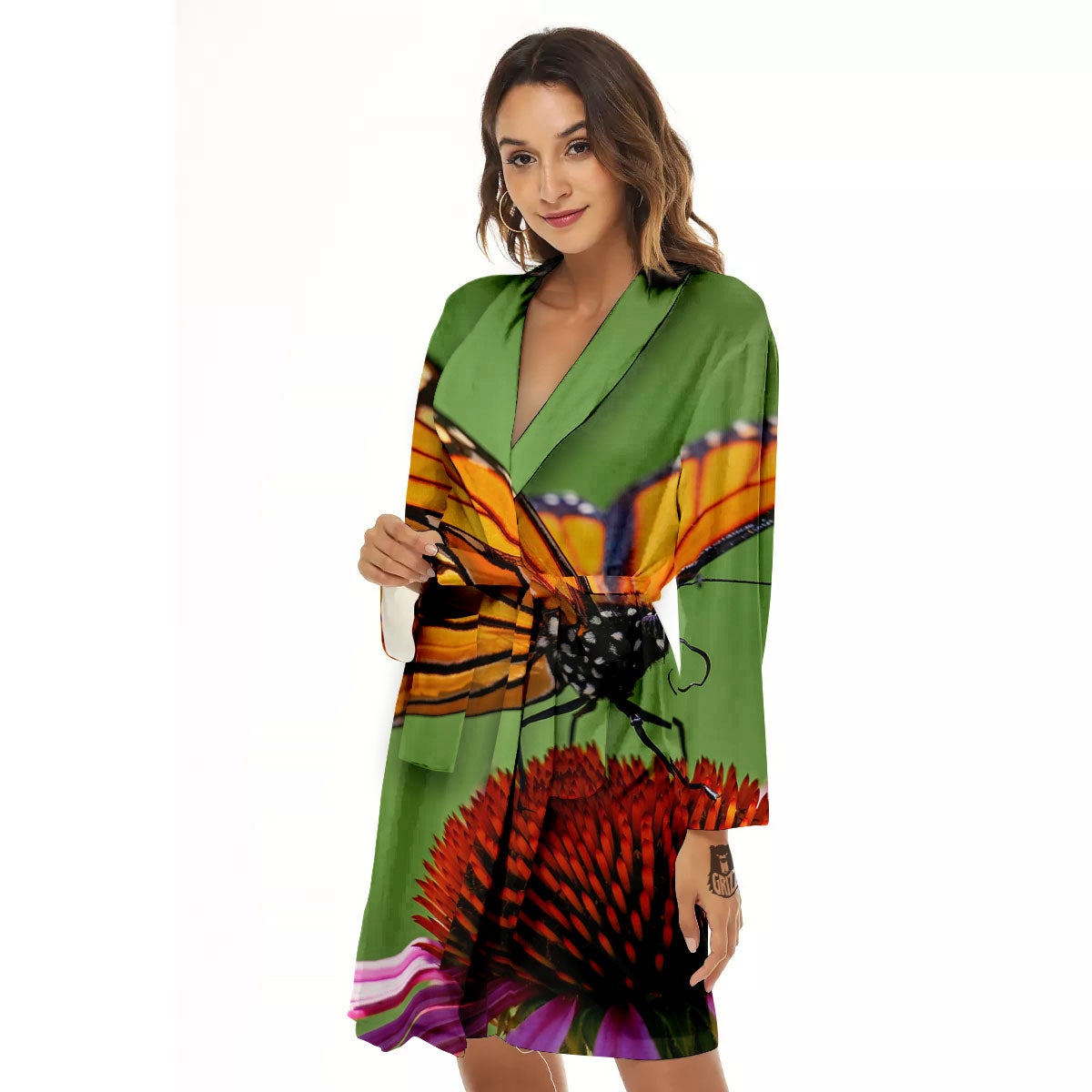 Butterfly Monarch Orange Print Women's Robe-grizzshop