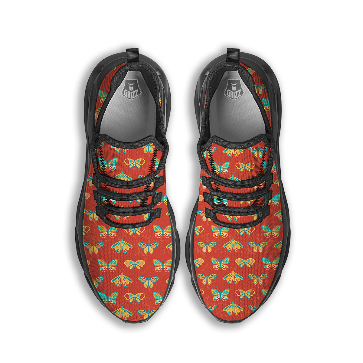 Butterfly Monarch Vintage Print Pattern Black Running Shoes-grizzshop
