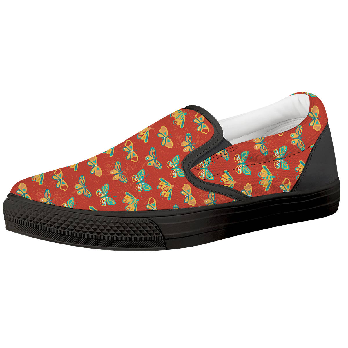 Butterfly Monarch Vintage Print Pattern Black Slip On Shoes-grizzshop