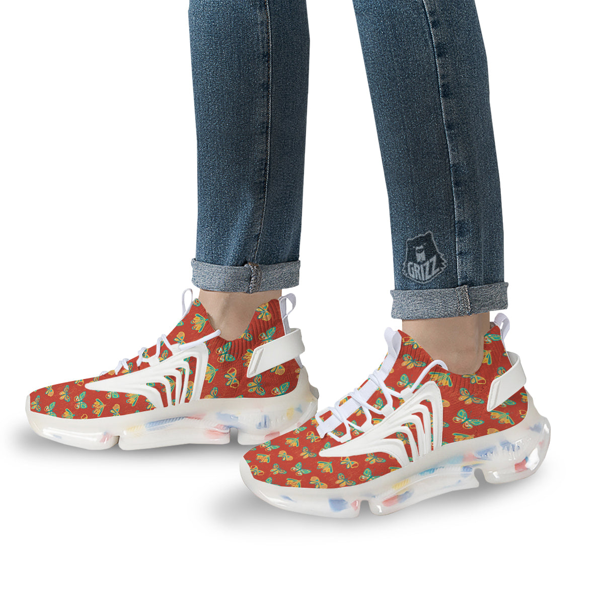 Butterfly Monarch Vintage Print Pattern White Gym Shoes-grizzshop