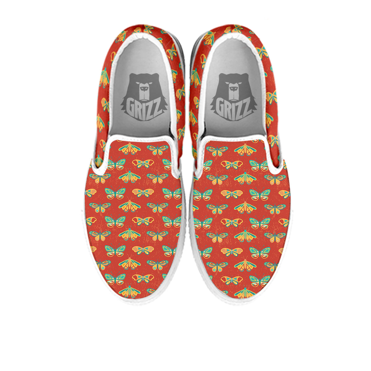 Butterfly Monarch Vintage Print Pattern White Slip On Shoes-grizzshop