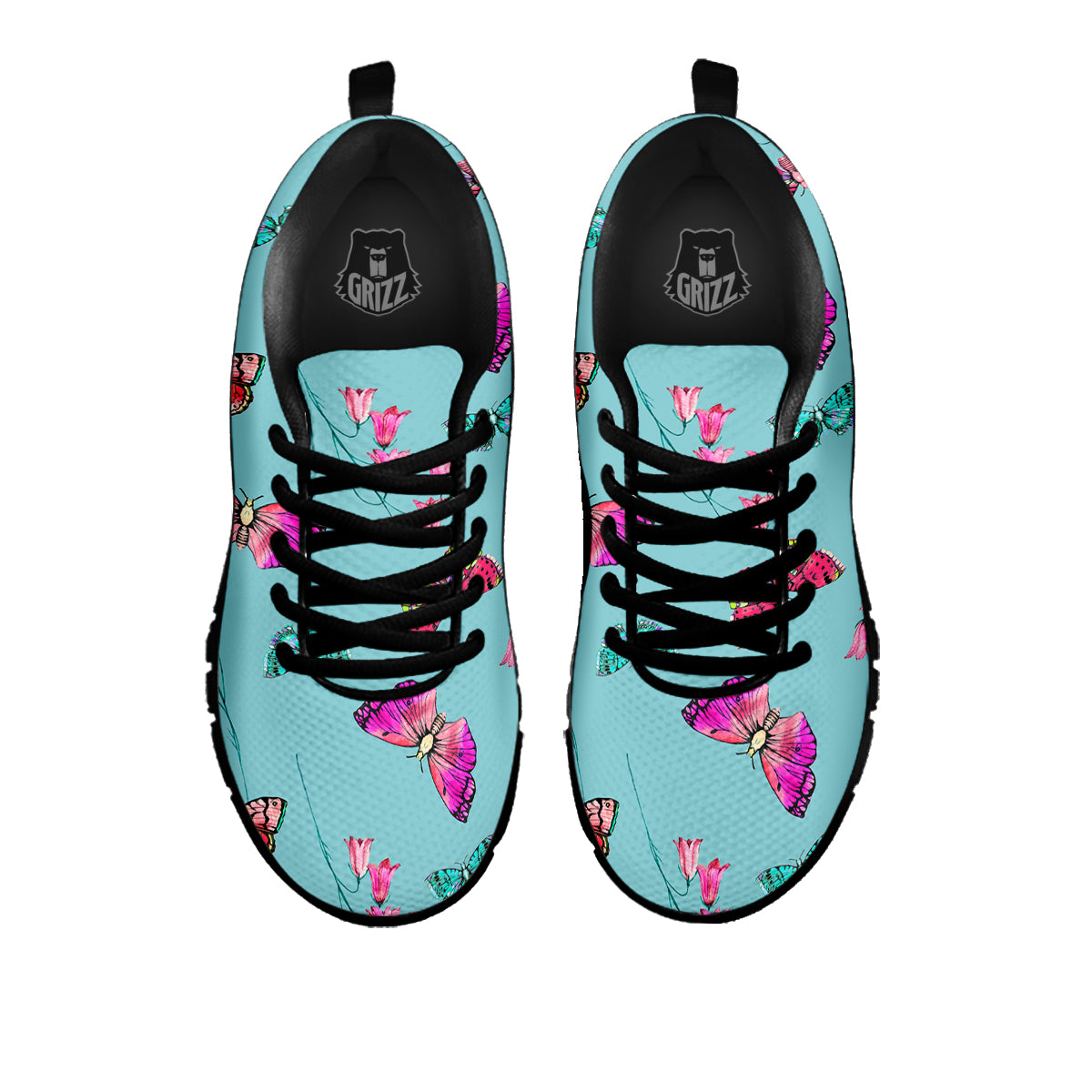 Butterfly Pink And Turquoise Print Pattern Black Sneaker-grizzshop