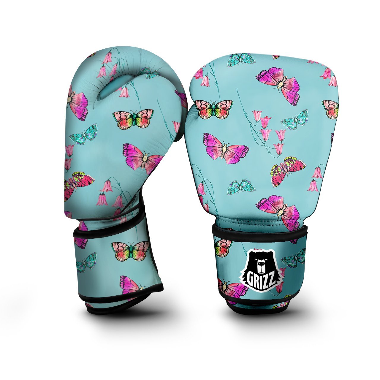 Butterfly Pink And Turquoise Print Pattern Boxing Gloves-grizzshop