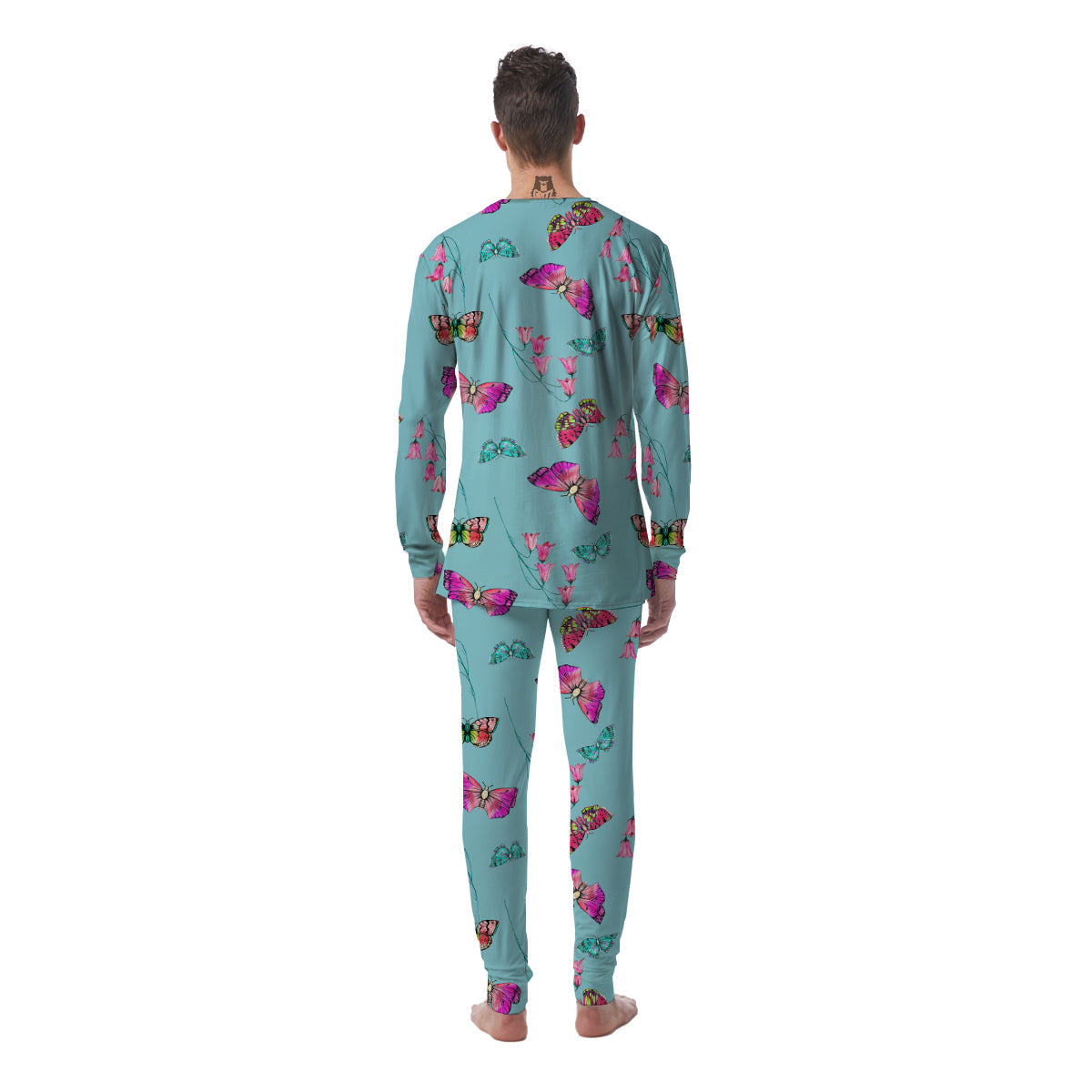 Butterfly Pink And Turquoise Print Pattern Men's Pajamas-grizzshop