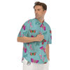 Butterfly Pink And Turquoise Print Pattern Men's Short Sleeve Shirts-grizzshop