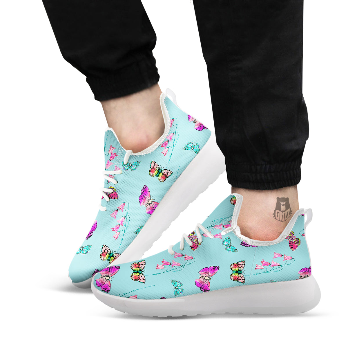 Butterfly Pink And Turquoise Print Pattern White Athletic Shoes-grizzshop