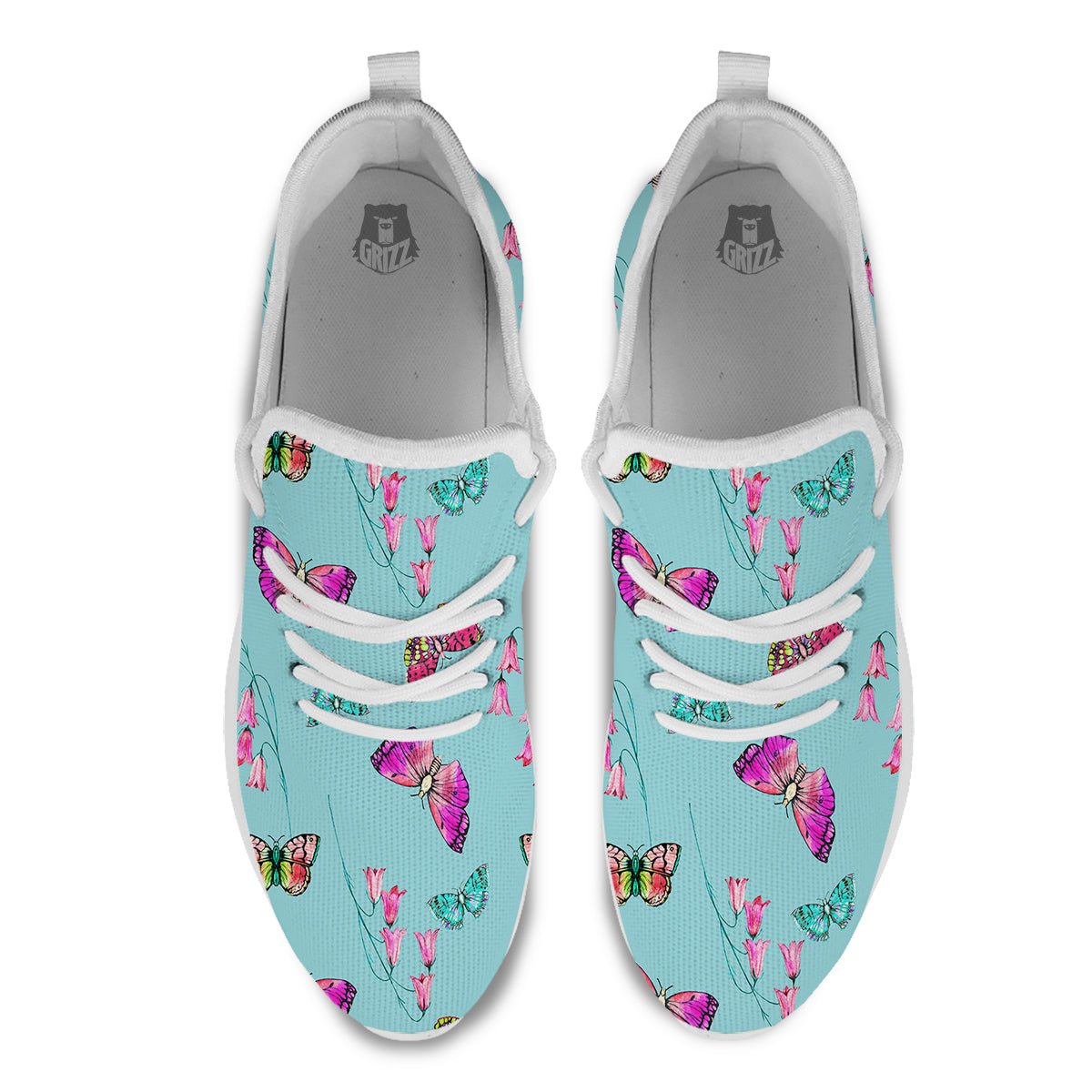 Butterfly Pink And Turquoise Print Pattern White Athletic Shoes-grizzshop