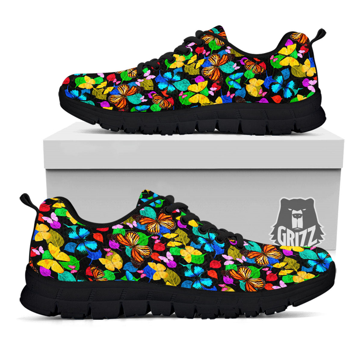 Butterfly Rainbow Print Pattern Black Sneaker-grizzshop