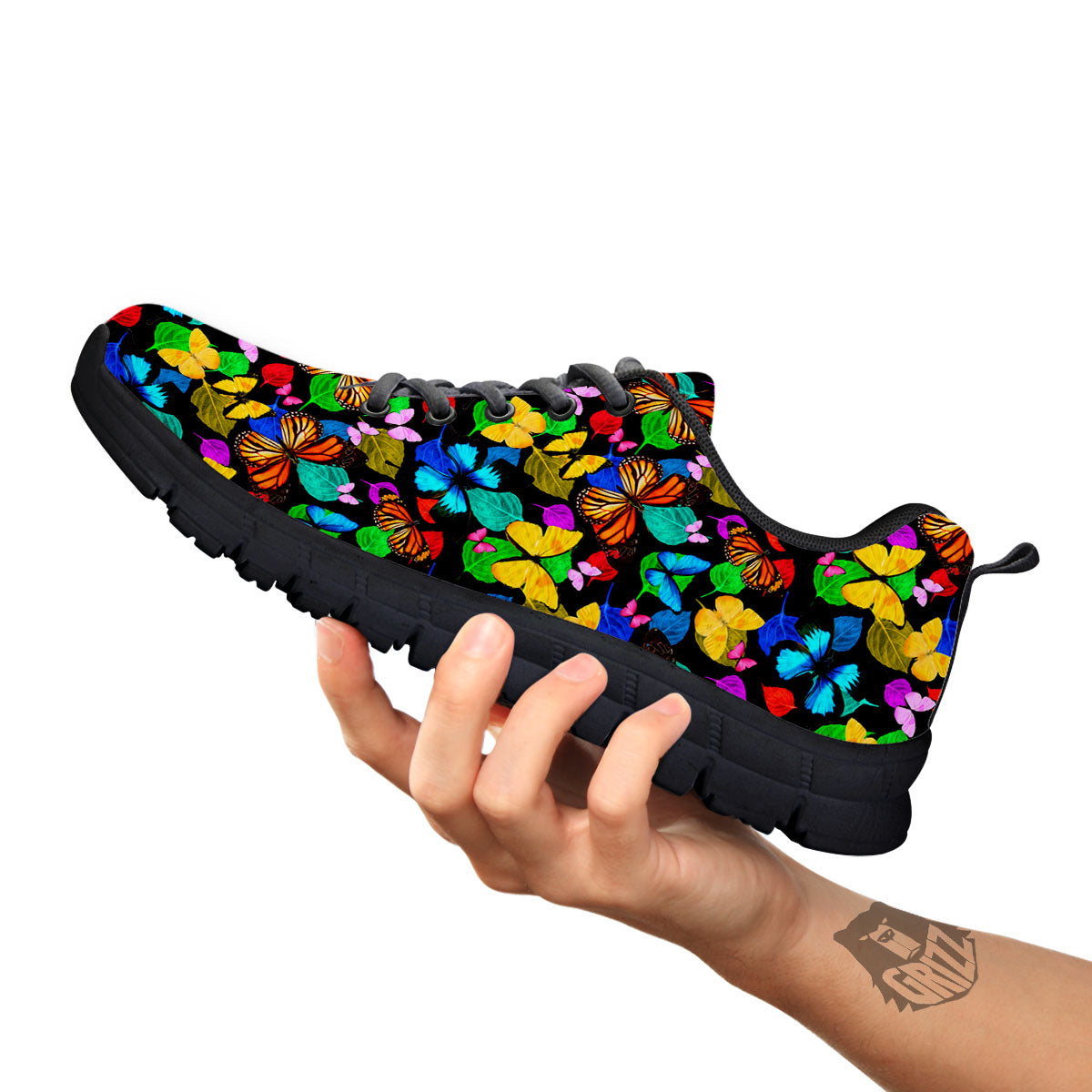 Butterfly Rainbow Print Pattern Black Sneaker-grizzshop