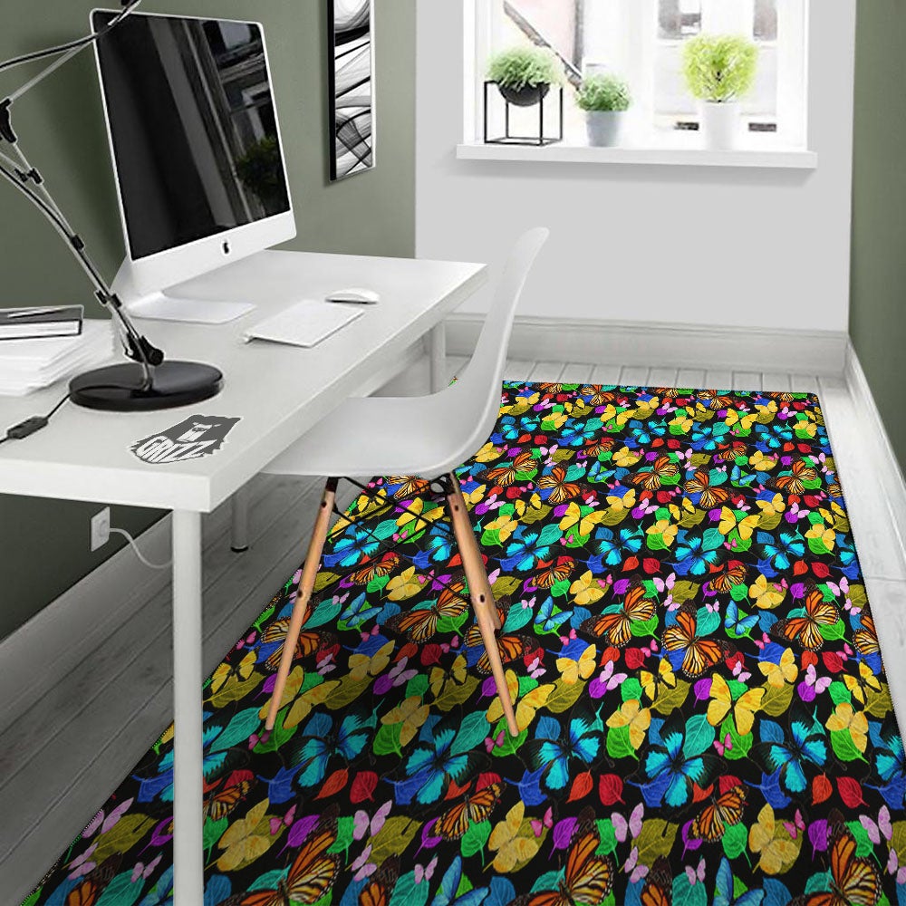 Butterfly Rainbow Print Pattern Floor Mat-grizzshop