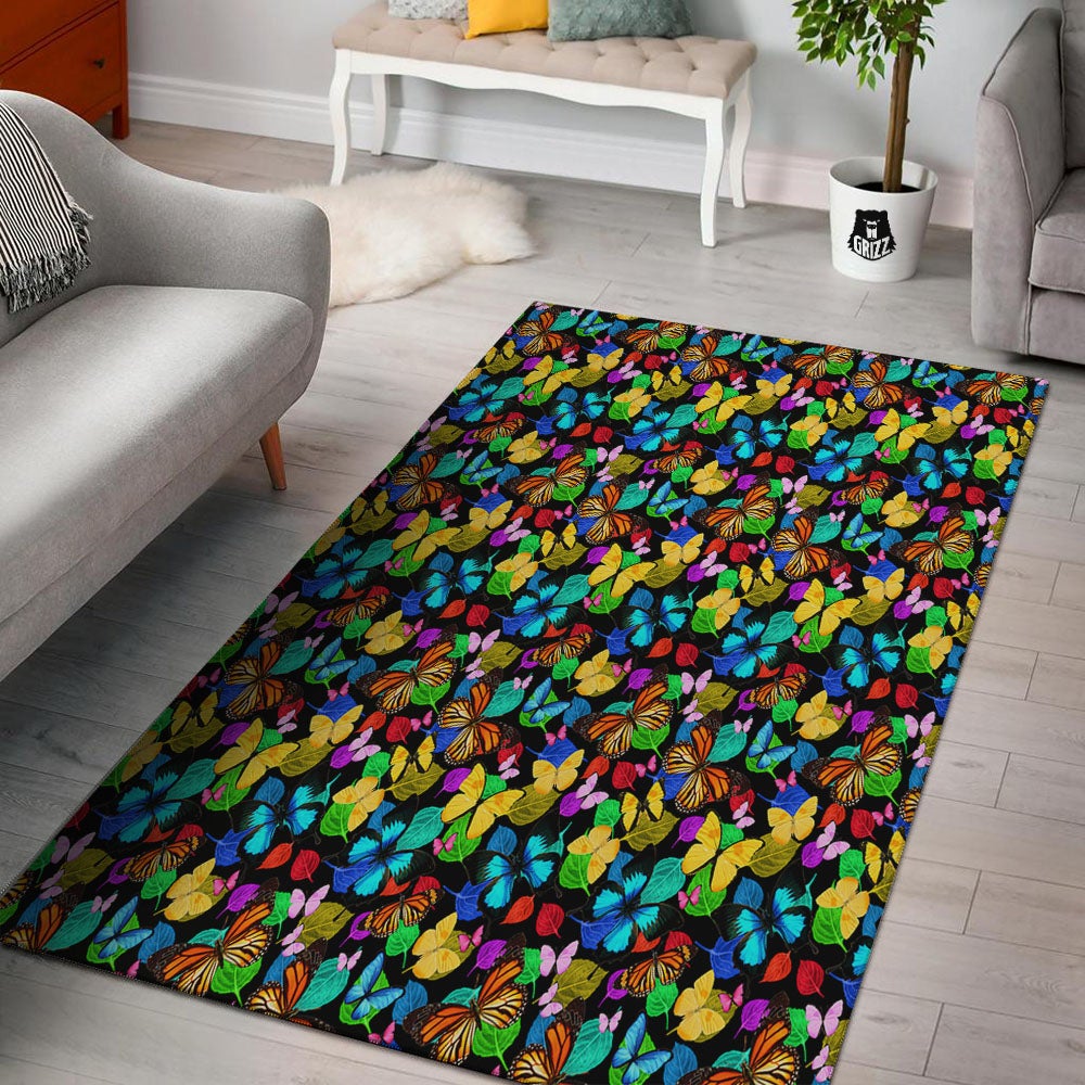 Butterfly Rainbow Print Pattern Floor Mat-grizzshop