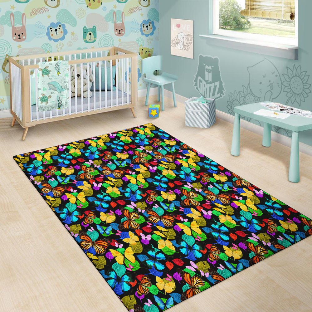 Butterfly Rainbow Print Pattern Floor Mat-grizzshop