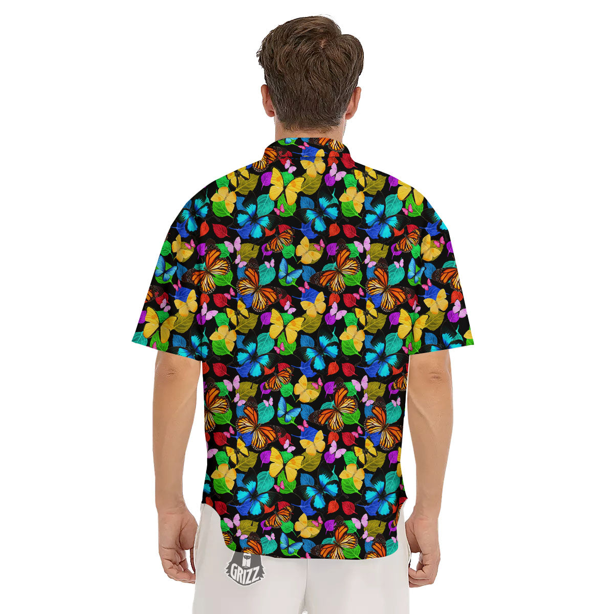 Butterfly Rainbow Print Pattern Men's Short Sleeve Shirts-grizzshop