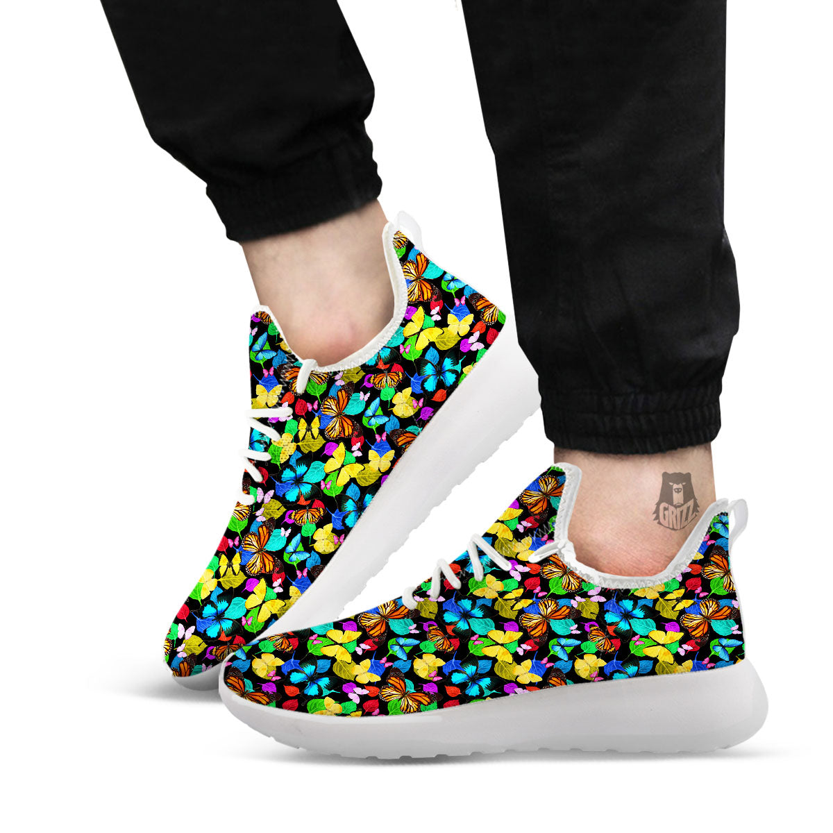 Butterfly Rainbow Print Pattern White Athletic Shoes-grizzshop