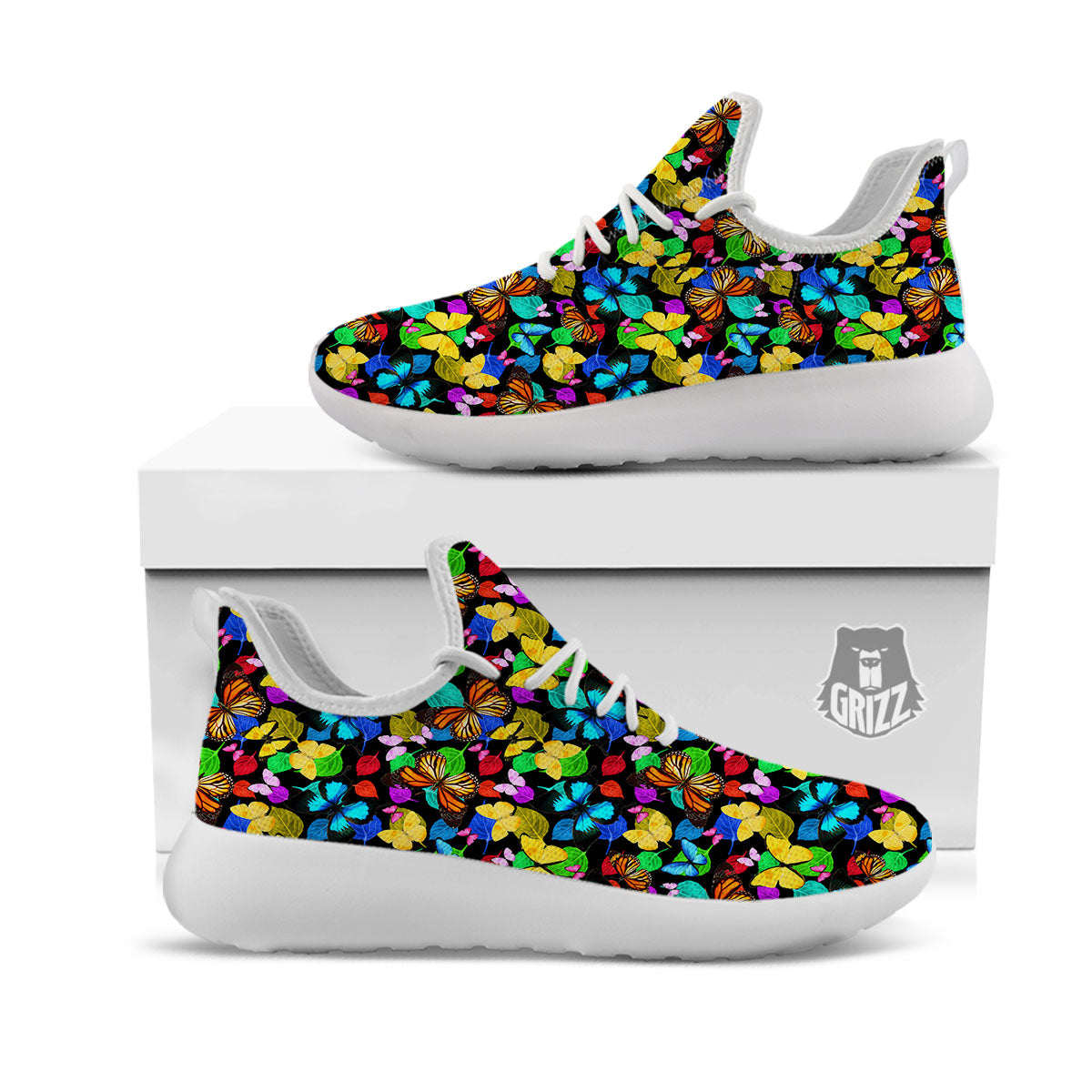 Butterfly Rainbow Print Pattern White Athletic Shoes-grizzshop