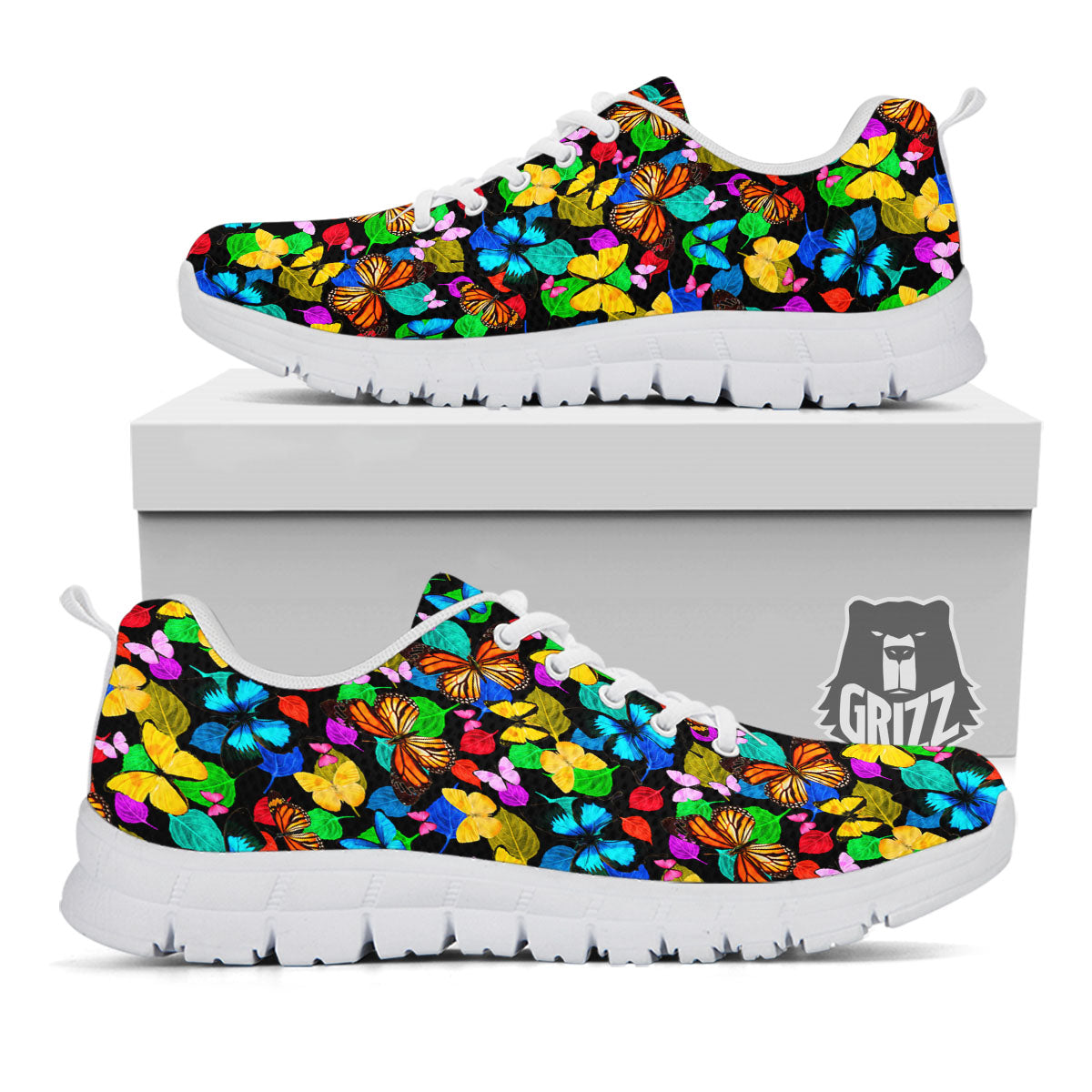 Butterfly Rainbow Print Pattern White Sneaker-grizzshop