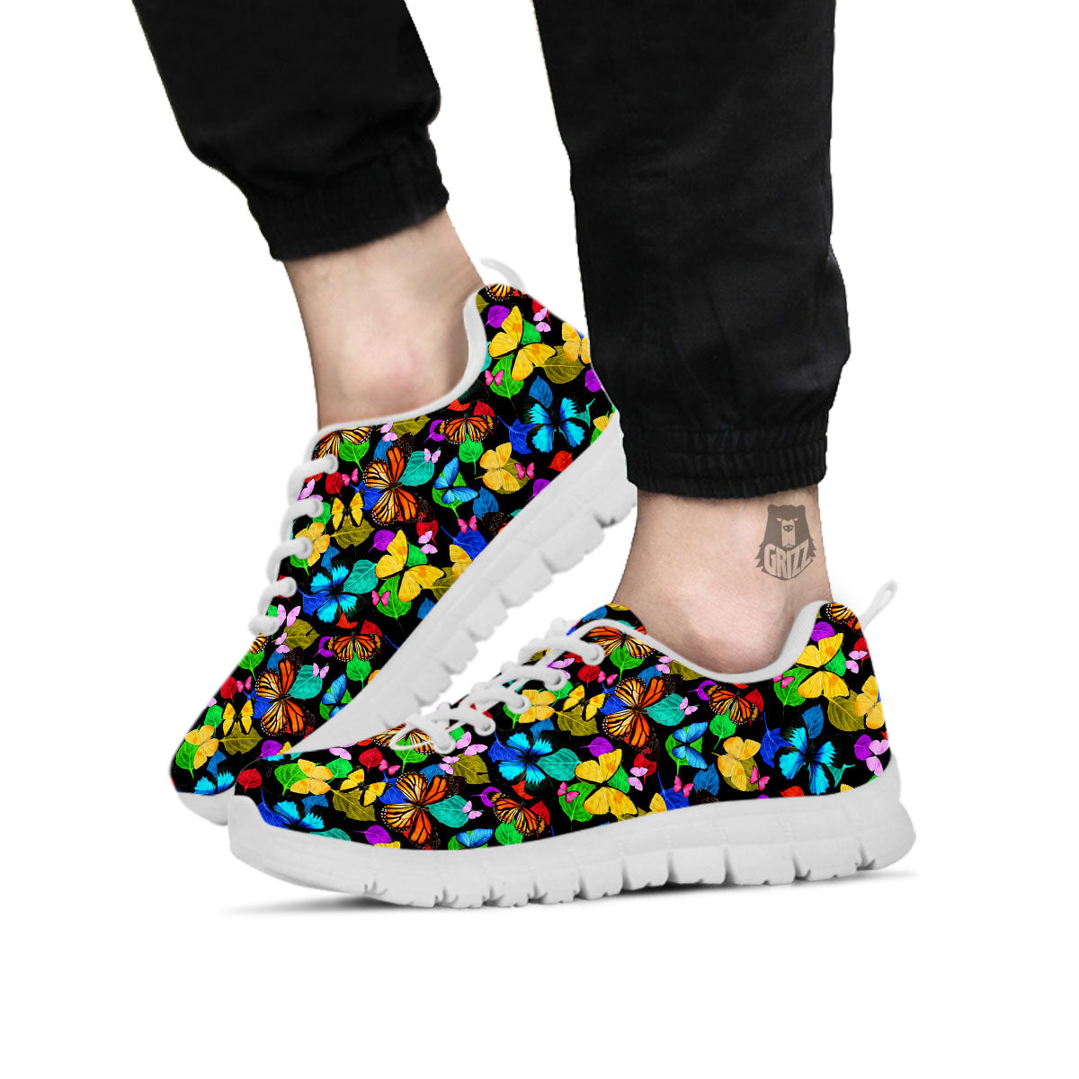 Butterfly Rainbow Print Pattern White Sneaker-grizzshop