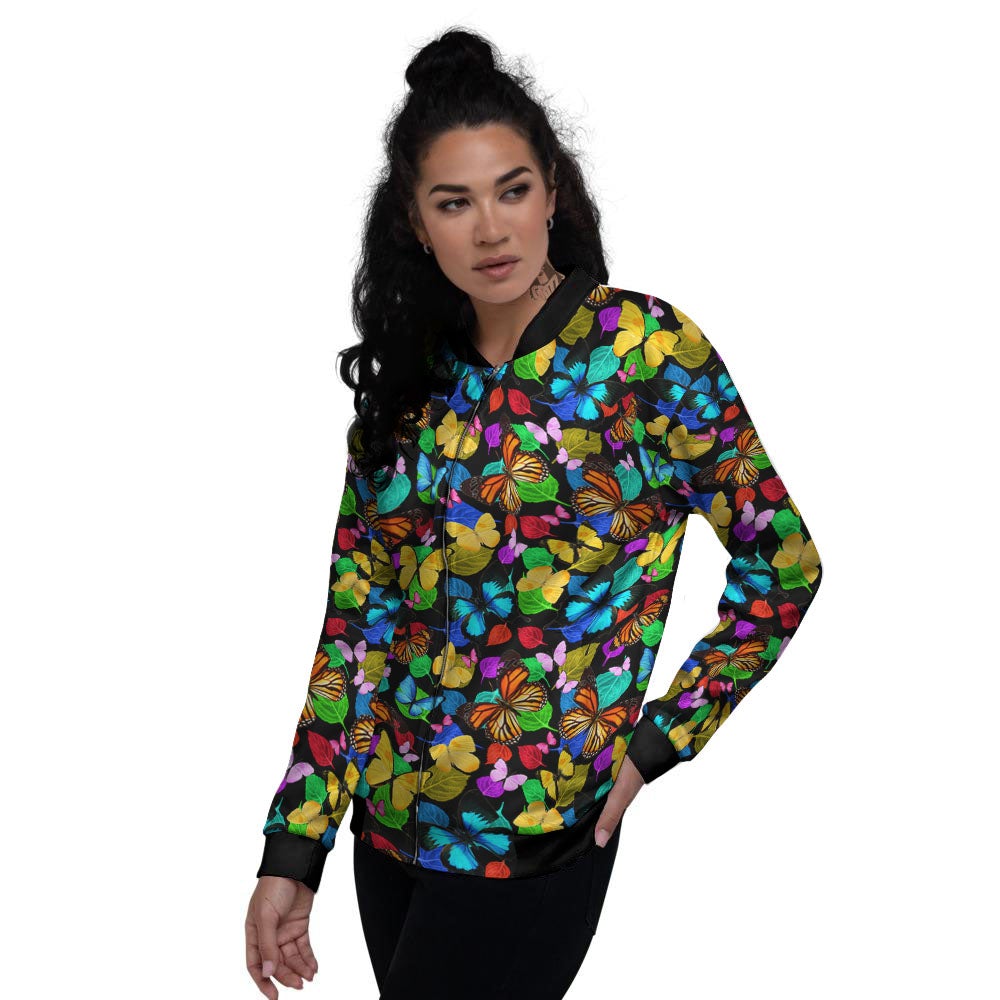 Butterfly Rainbow Print Pattern Women's Bomber Jacket-grizzshop
