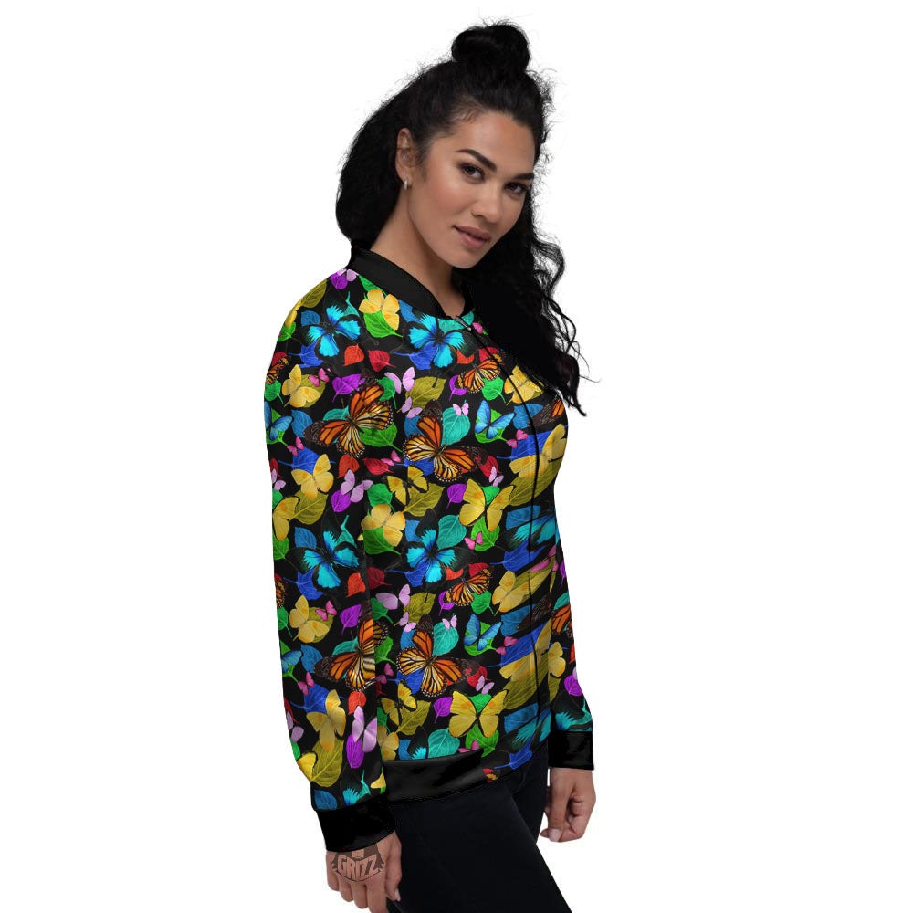 Butterfly Rainbow Print Pattern Women's Bomber Jacket-grizzshop