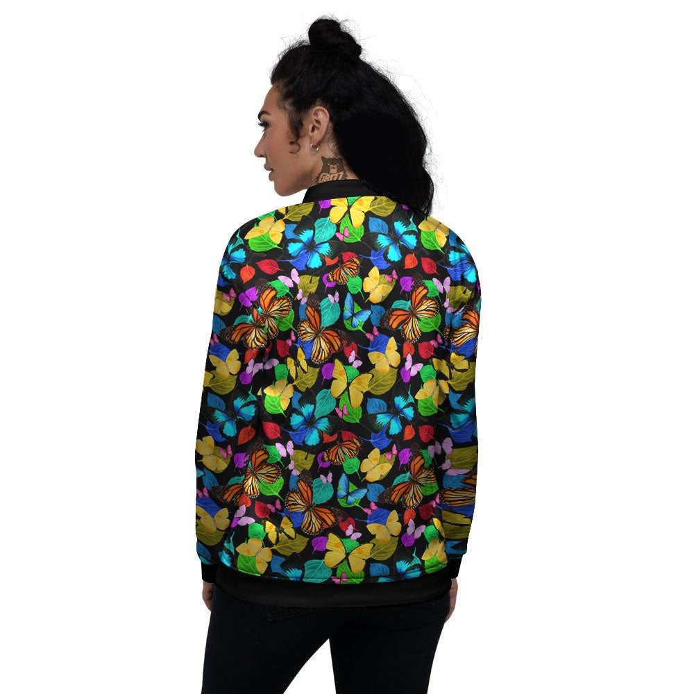 Butterfly Rainbow Print Pattern Women's Bomber Jacket-grizzshop
