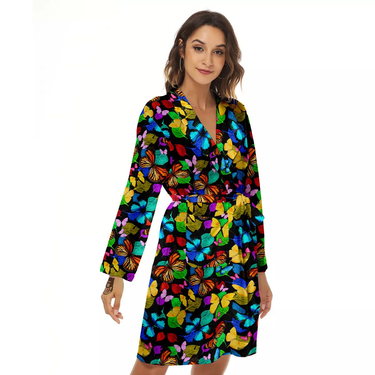 Butterfly Rainbow Print Pattern Women's Robe-grizzshop