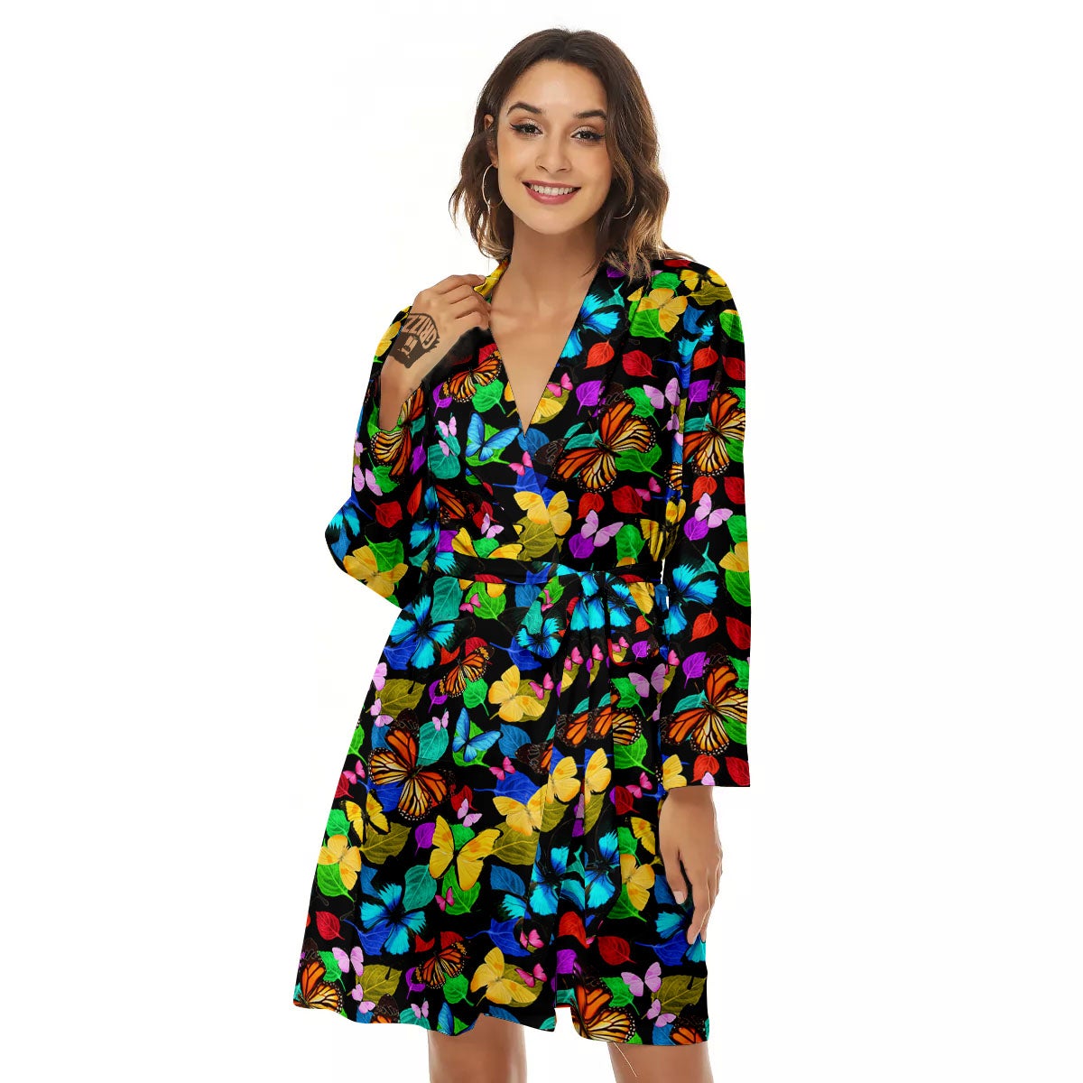 Butterfly Rainbow Print Pattern Women's Robe-grizzshop