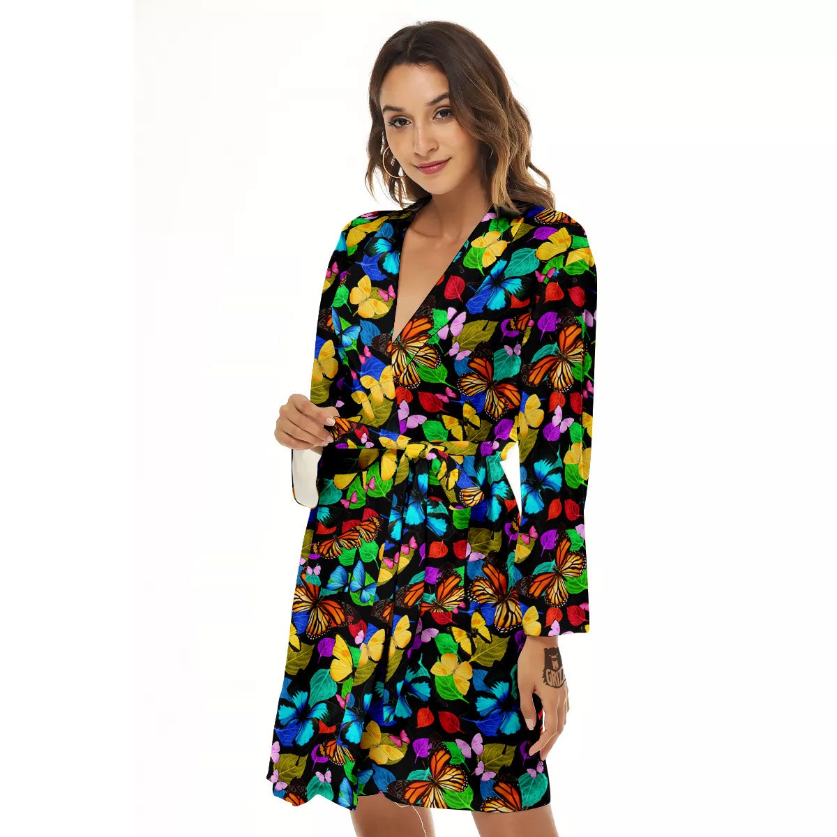 Butterfly Rainbow Print Pattern Women's Robe-grizzshop