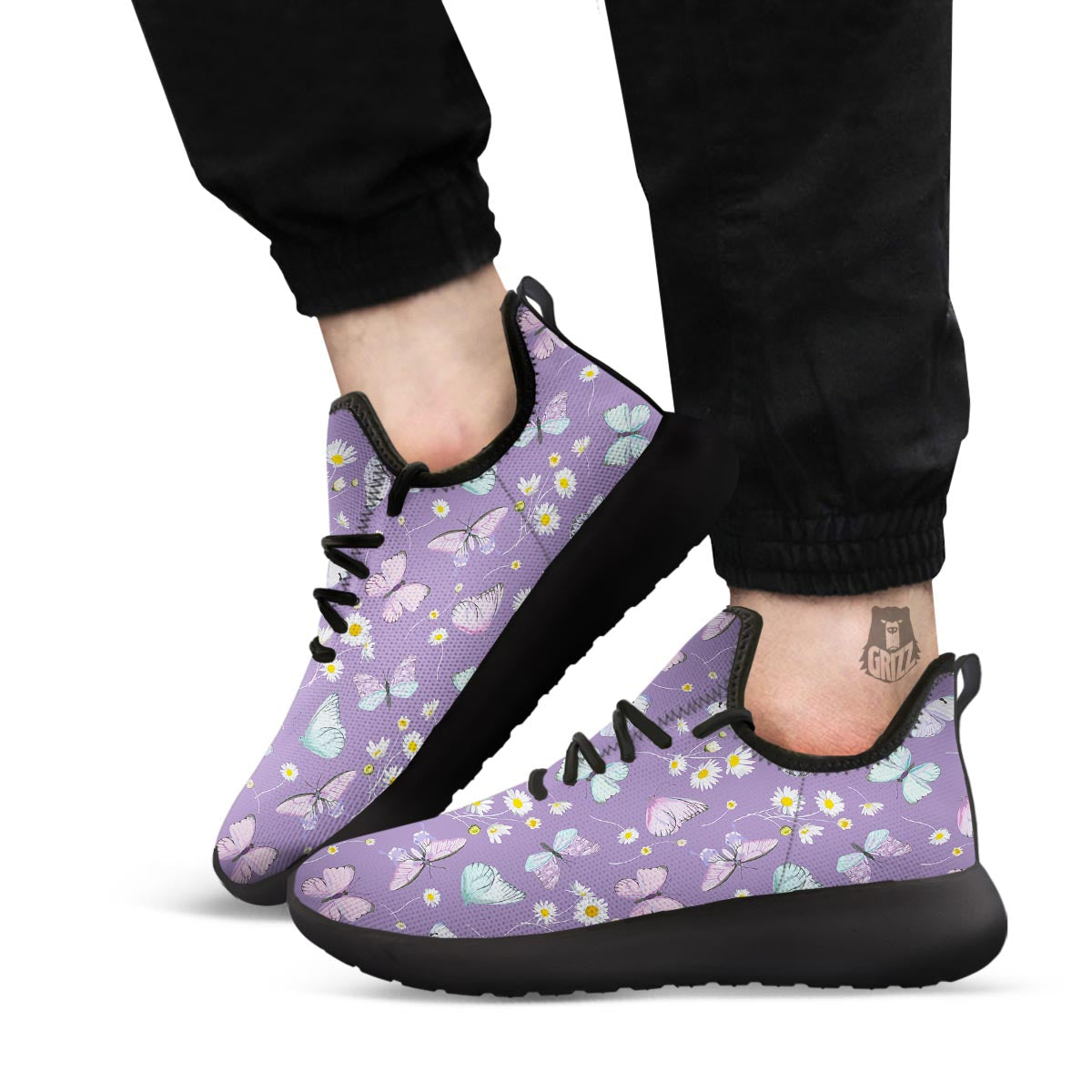 Butterfly Spring Print Pattern Black Athletic Shoes-grizzshop