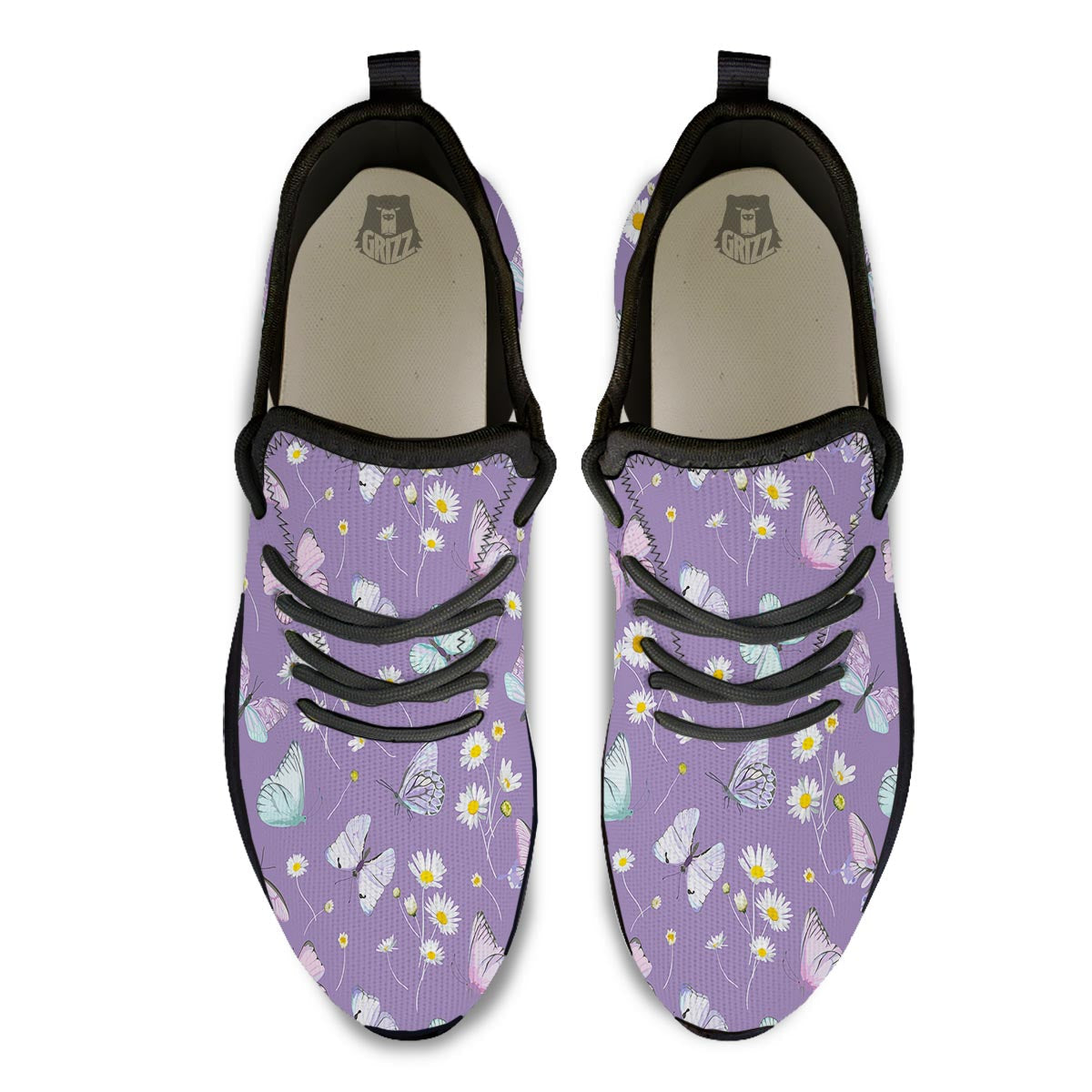Butterfly Spring Print Pattern Black Athletic Shoes-grizzshop