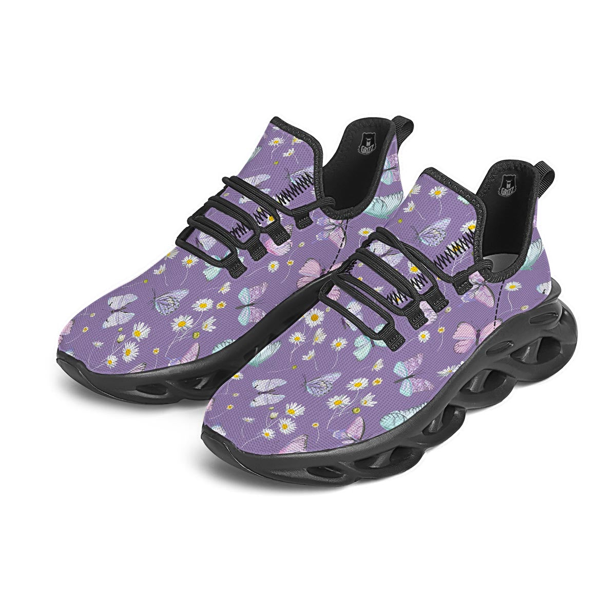 Butterfly Spring Print Pattern Black Running Shoes-grizzshop