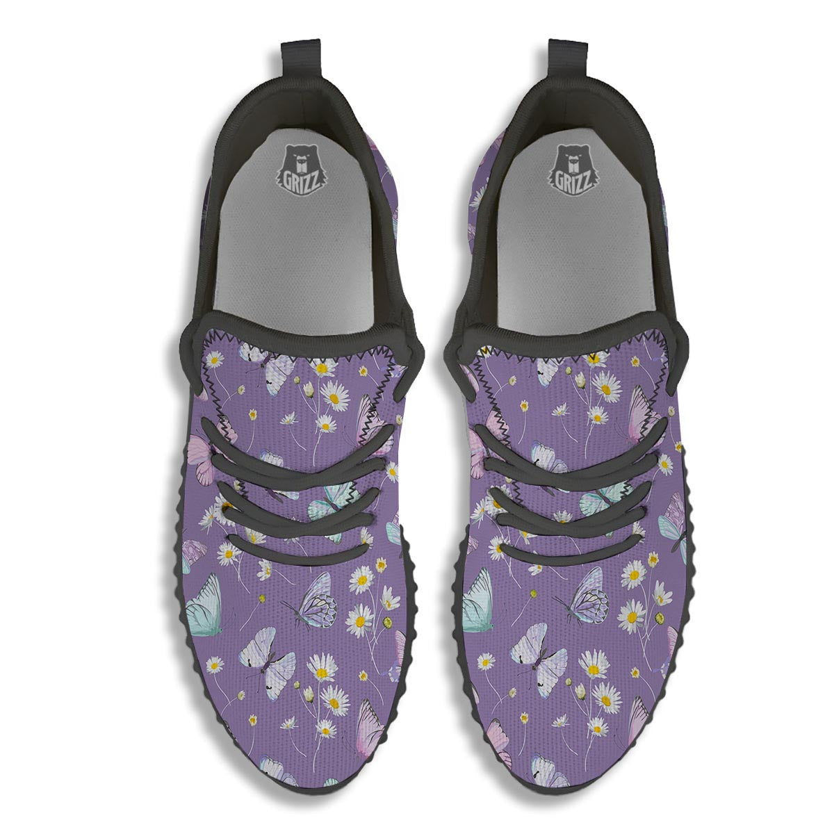 Butterfly Spring Print Pattern Black Walking Shoes-grizzshop