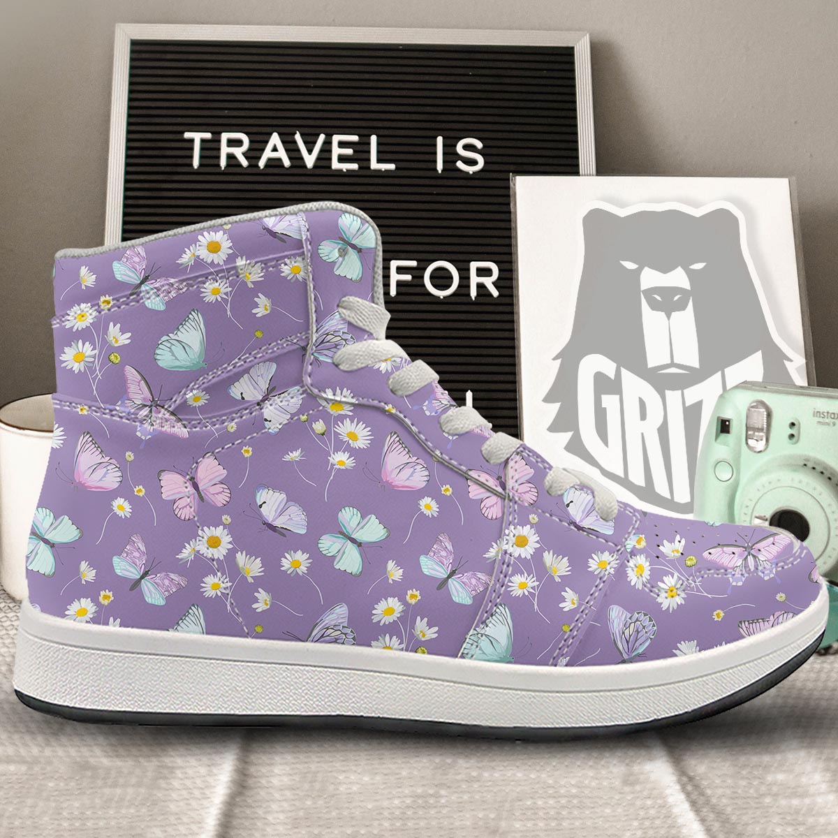 Butterfly Spring Print Pattern High Top Sneakers-grizzshop