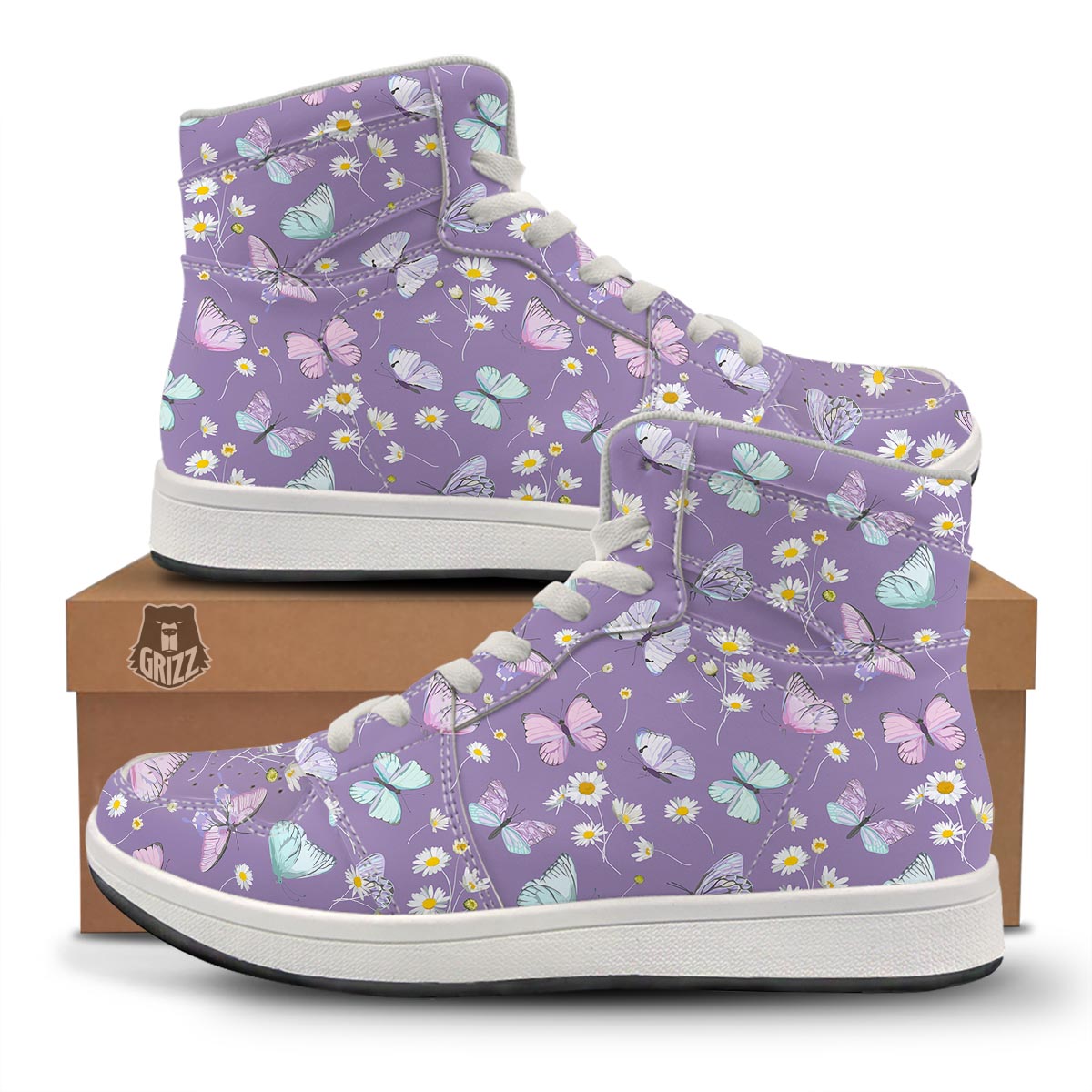 Butterfly Spring Print Pattern High Top Sneakers-grizzshop