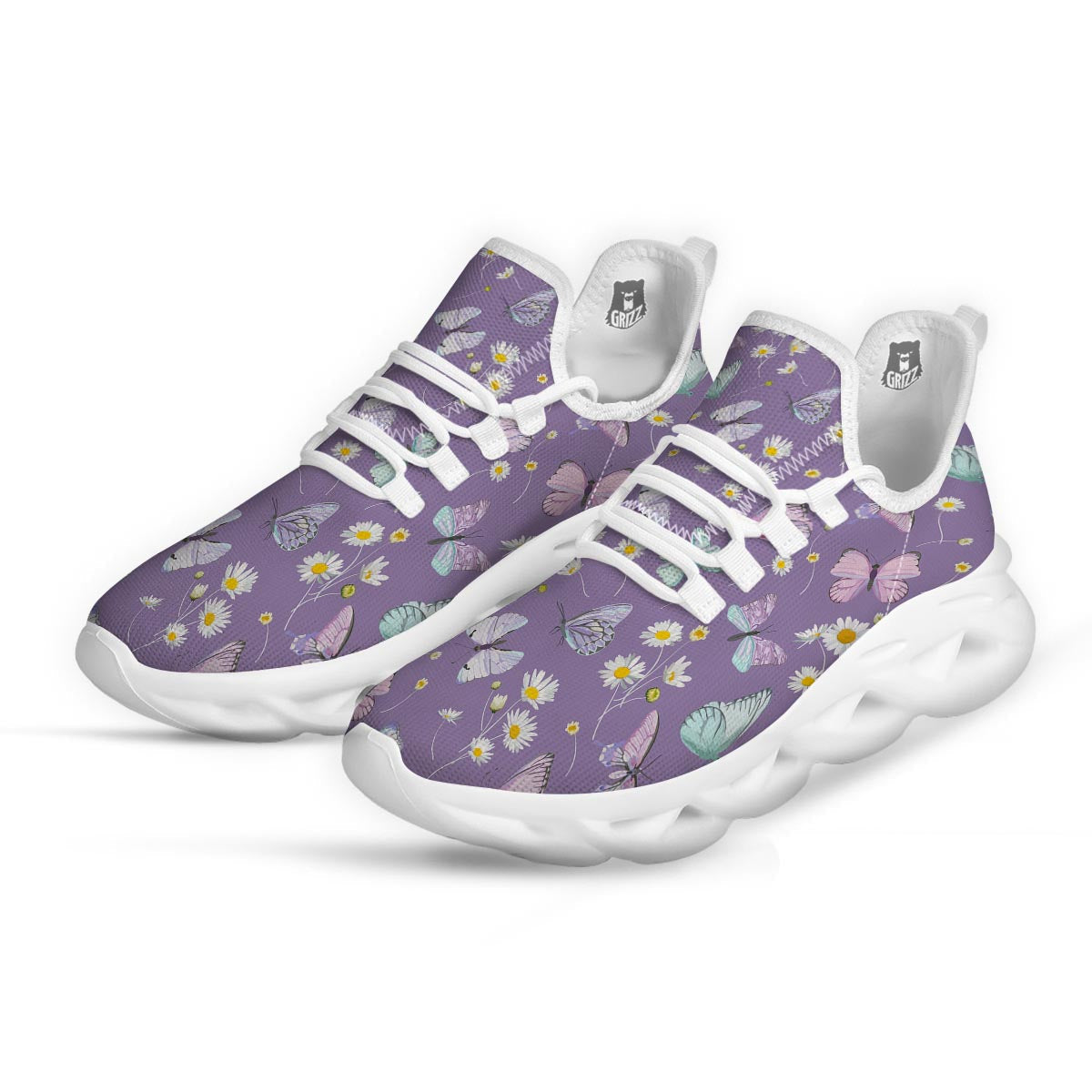 Butterfly Spring Print Pattern White Running Shoes-grizzshop