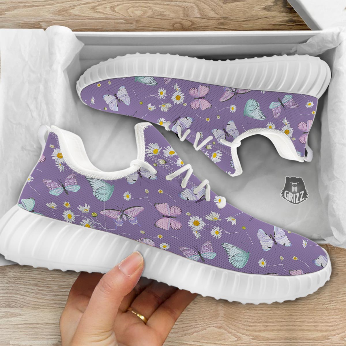 Butterfly Spring Print Pattern White Walking Shoes-grizzshop