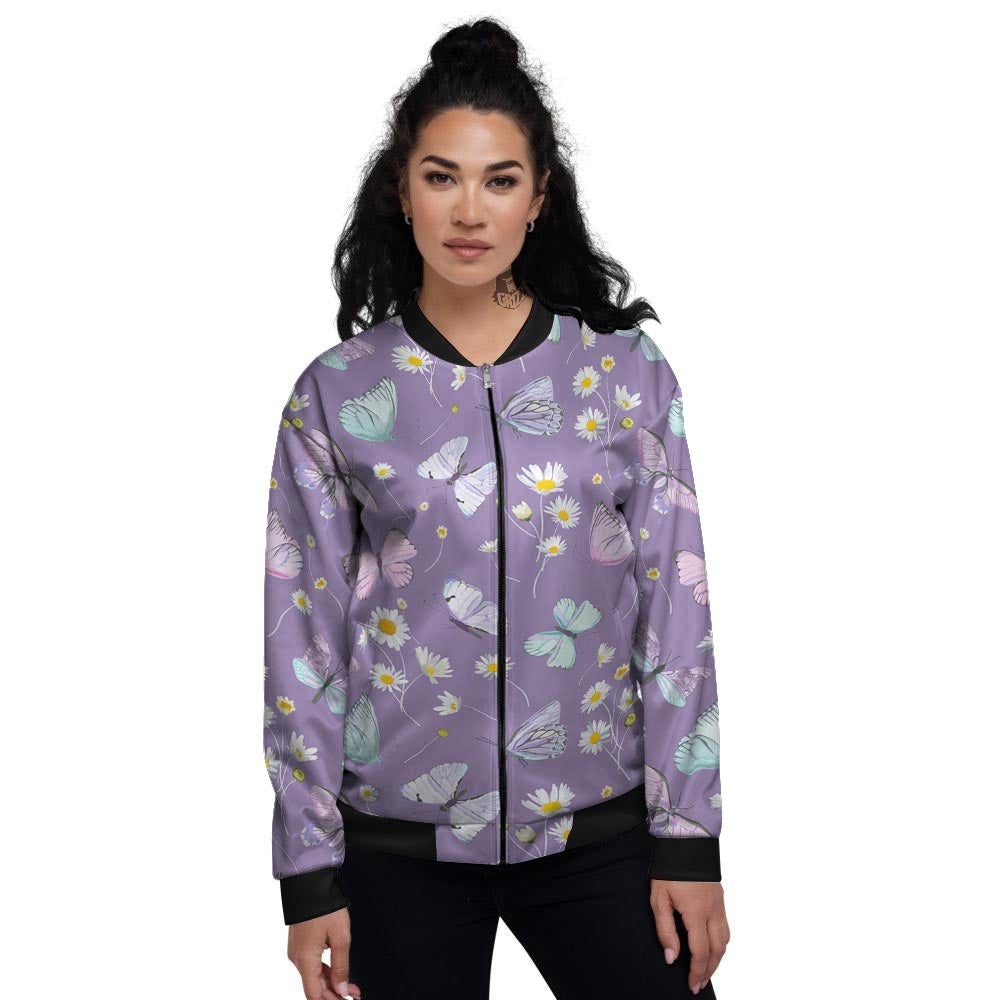 Butterfly Spring Print Pattern Women's Bomber Jacket-grizzshop