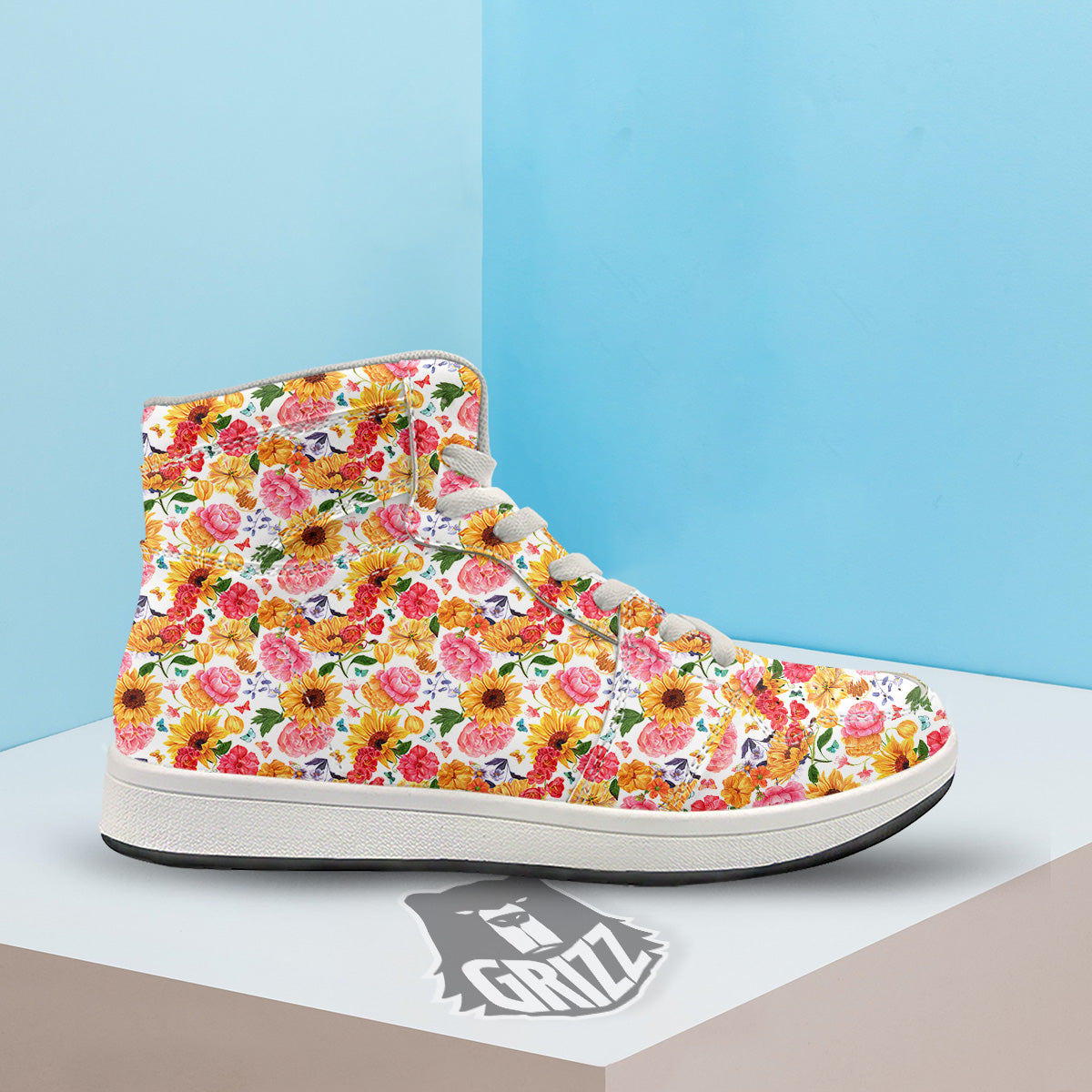 Butterfly Sunflowers Peonies Print Pattern High Top Sneakers-grizzshop