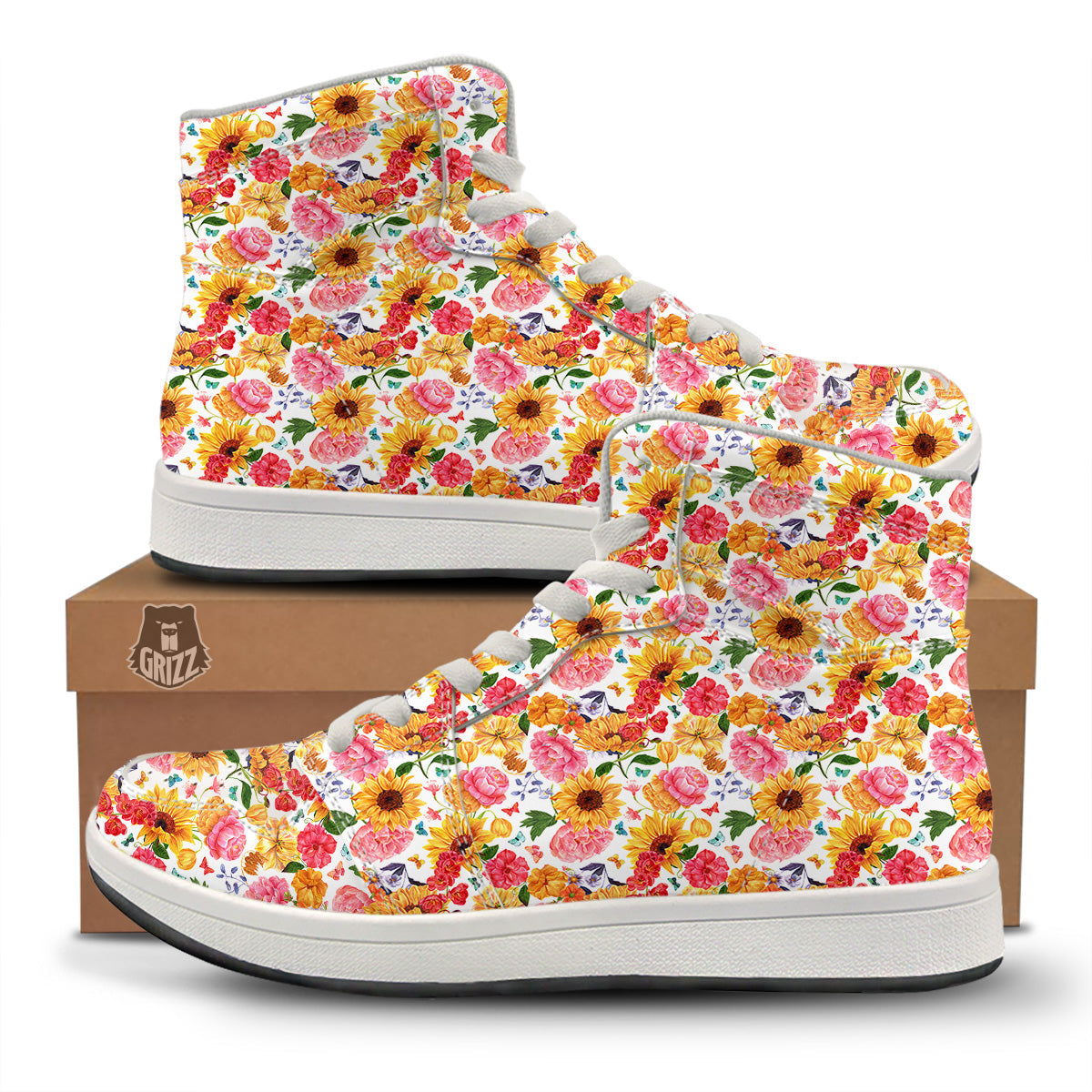 Butterfly Sunflowers Peonies Print Pattern High Top Sneakers-grizzshop