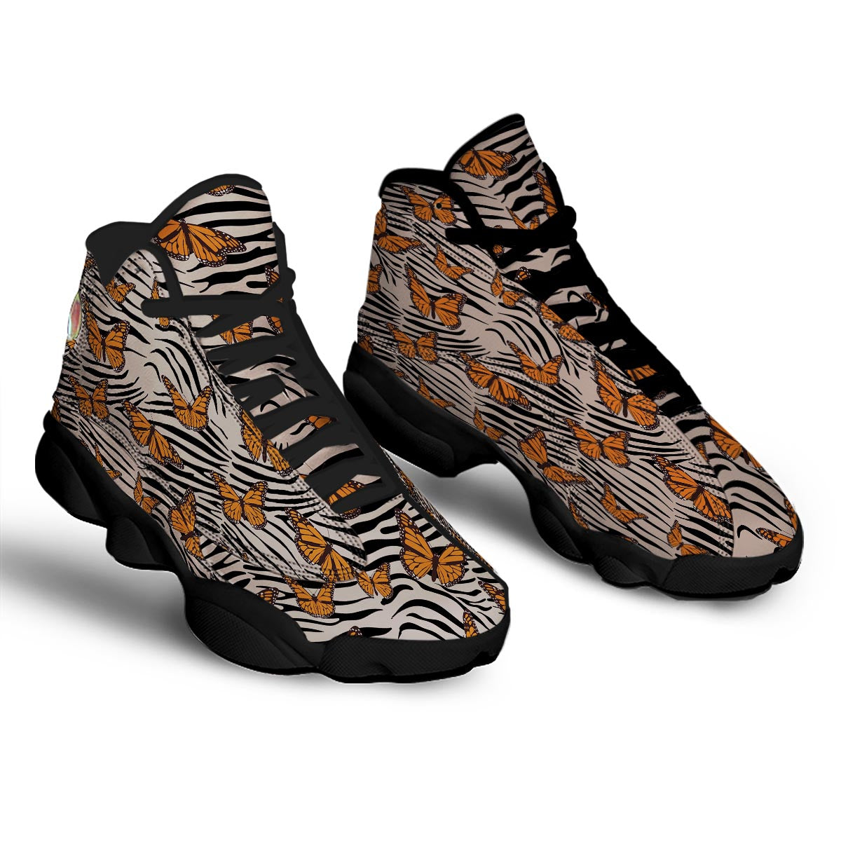 Butterfly Tiger Monarch Print Pattern Black Basketball Shoes-grizzshop