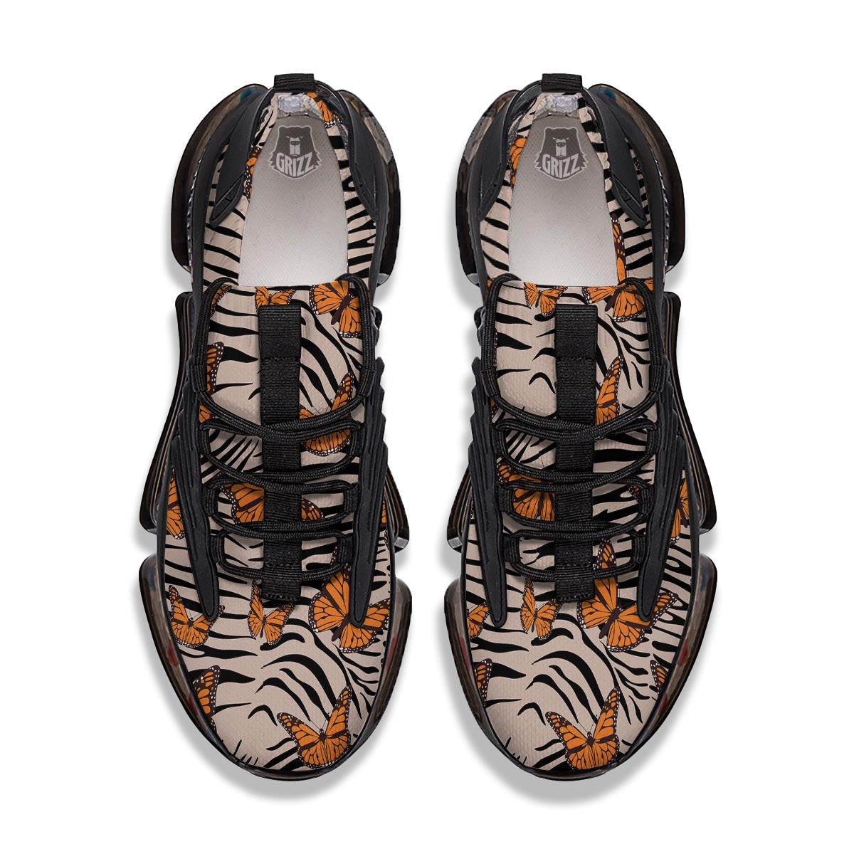 Butterfly Tiger Monarch Print Pattern Black Gym Shoes-grizzshop