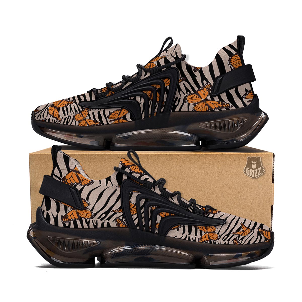 Butterfly Tiger Monarch Print Pattern Black Gym Shoes-grizzshop