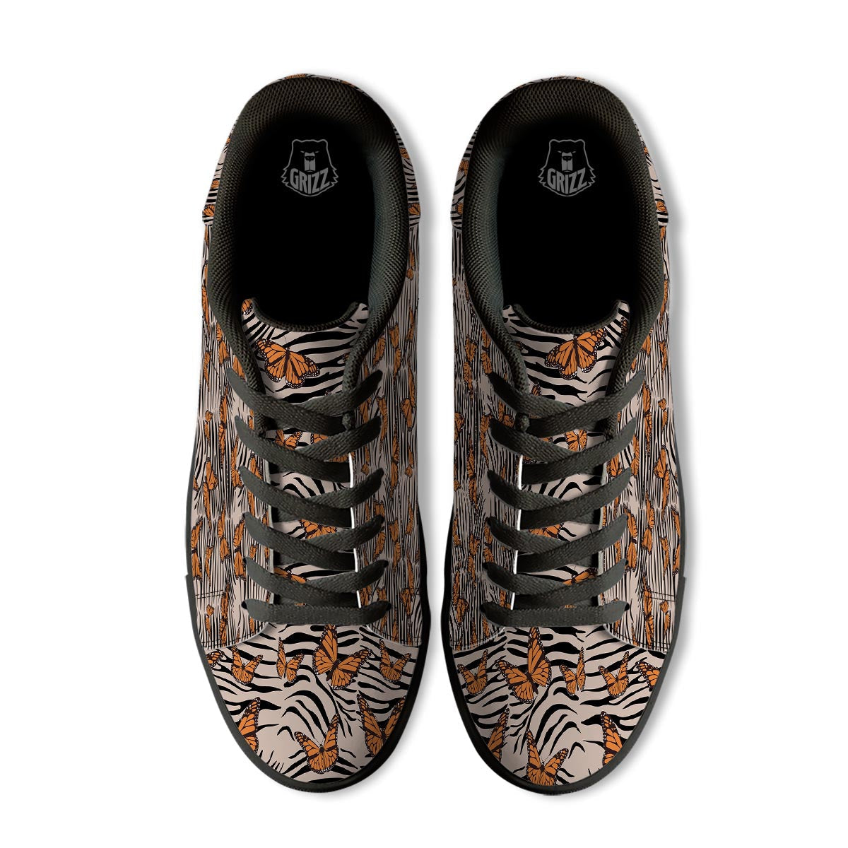 Butterfly Tiger Monarch Print Pattern Black Low Top Sneakers-grizzshop