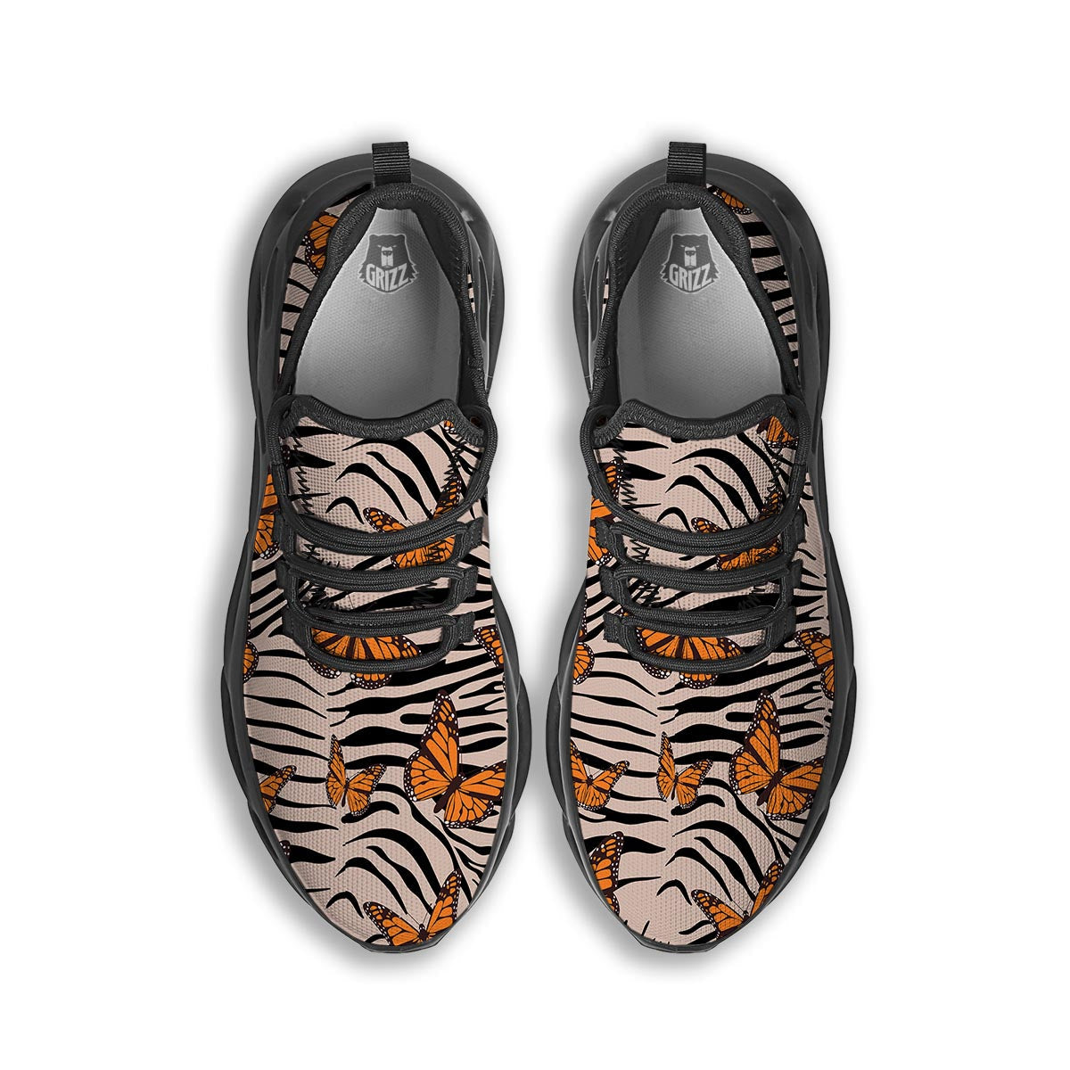 Butterfly Tiger Monarch Print Pattern Black Running Shoes-grizzshop