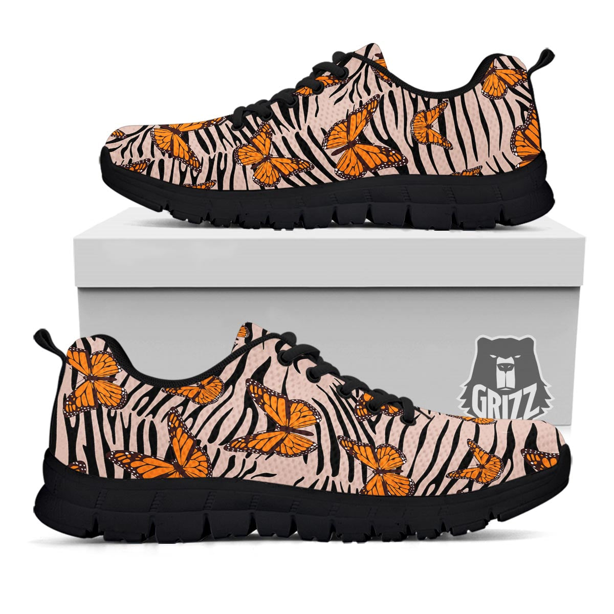 Butterfly Tiger Monarch Print Pattern Black Sneaker-grizzshop