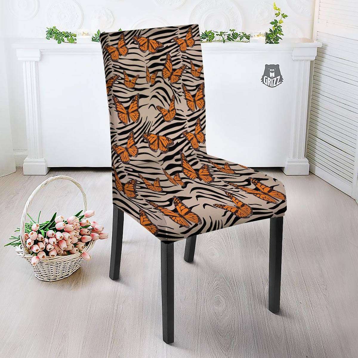 Butterfly Tiger Monarch Print Pattern Dining Chair Slipcover-grizzshop