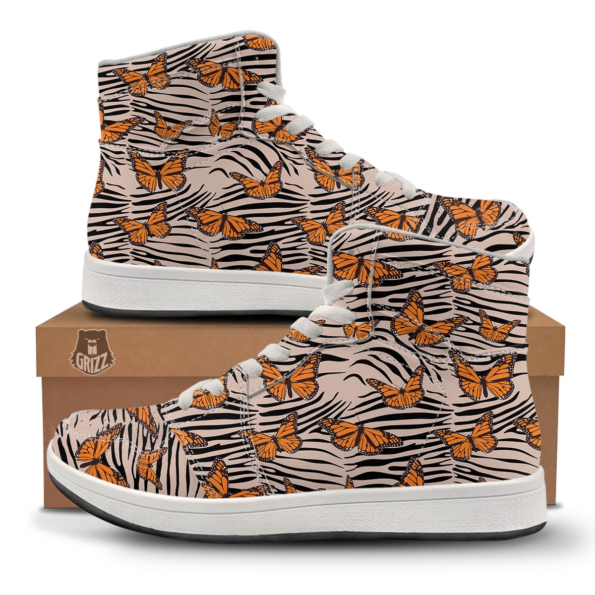 Butterfly Tiger Monarch Print Pattern High Top Sneakers-grizzshop